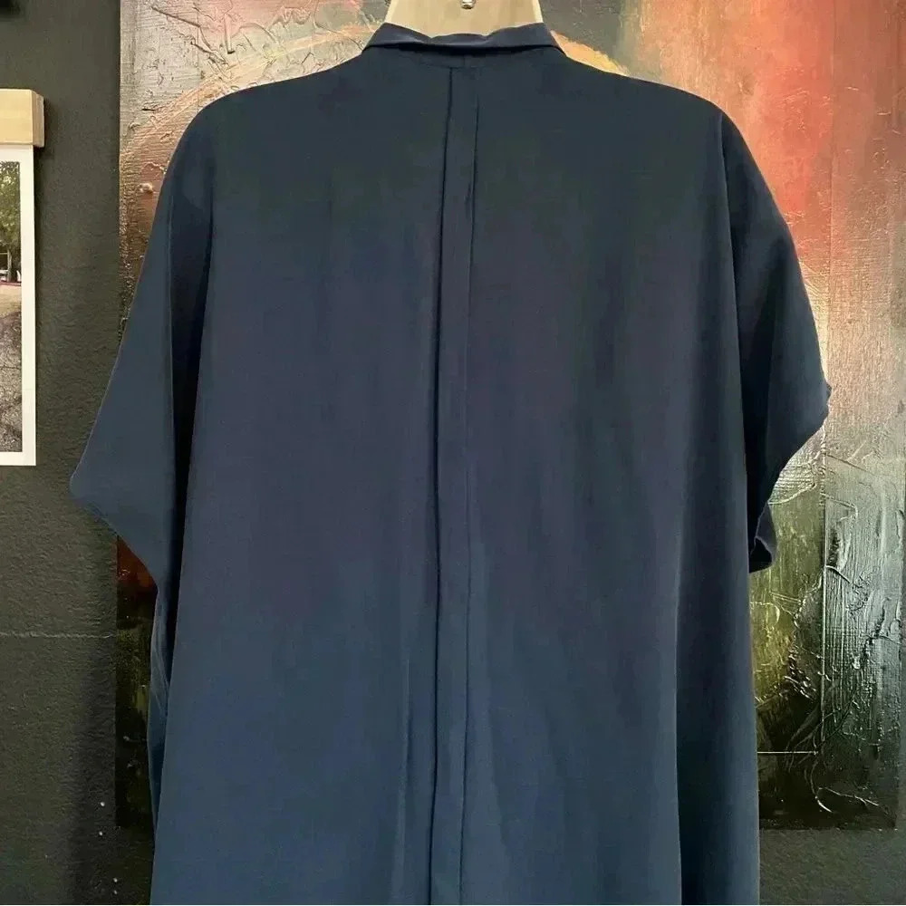 New SBJ Austin Navy Blue Midi Shirtdress Size Large Cottagecore Prairie Coastal - Picture 9 of 15